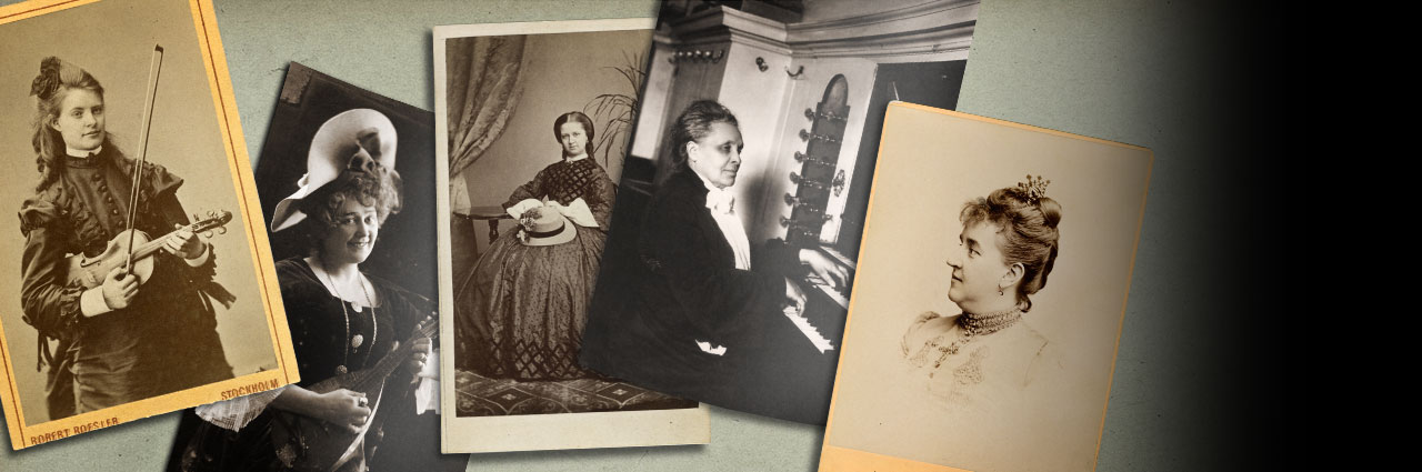 Kvinnliga tonsättare – en återfunnen repertoar. (fr. v. Amanda Maier-Röntgen, Helfrid Lambert, Laura Netzel, Elfrida Andrée & Helena Munktell)