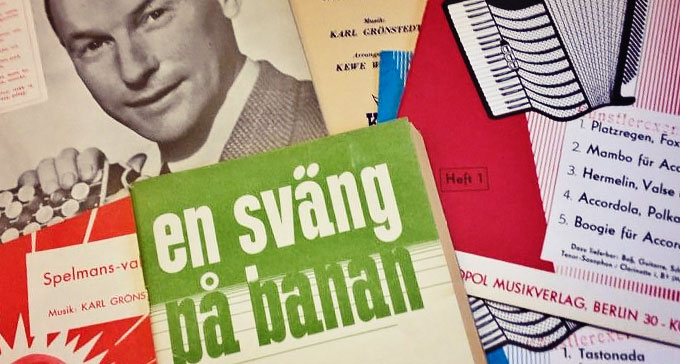 Tryckta dragspelsnoter i Svenskt visarkivs samlingar.