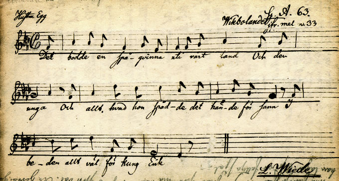 Uppteckning från Levin Christian Wiedes vissamling.