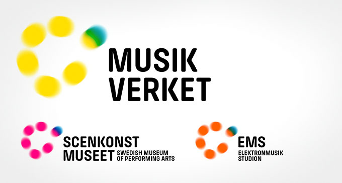Musikverkets, Scenkonstmuseets och Elektronmusikstudions nya logotyper. Design: Spacerabbit