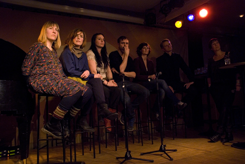 Panelen, från vänster Ellekari Larsson Sander, Rebecka Törnqvist, Hilda Sandgren, Josef Kallerdahl, Lina Brustad och Anders Engström, samt moderator Petra Markrgren Wangler