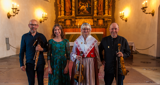 Anders Norudde, Ulrika Bodén, Eva Blomquist-Bjärnborg och Magnus Gustafsson i S:t Jacobs kyrka. Foto: Thorbjörn Ivarsson