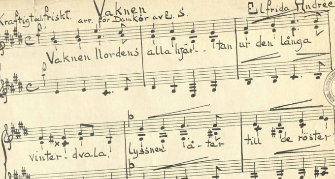 Klipp ur handskrivna noter av Vaknen.